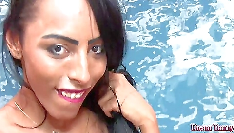 Busty brunette with big boobs gets naked and shows off