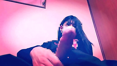 Asian beauty in a cross-dressed outfit fucks and cum