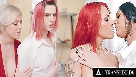 Horny shemale fucks some nurses in a big group fuck scene