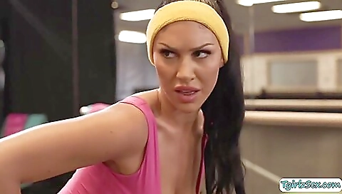 Busty babe with a tattooed body is fucked by two dicks