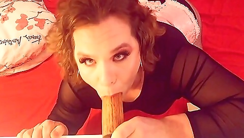 Horny porn actress in stockings is riding a big dildo