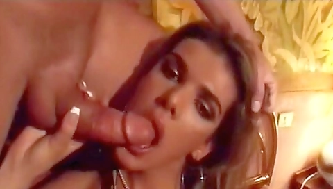 Big boobed and big tits blonde girl giving a good blowjob