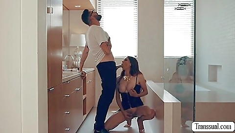 Horny brunette stepsister enjoys deepthroat fucking